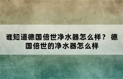 谁知道德国倍世净水器怎么样？ 德国倍世的净水器怎么样